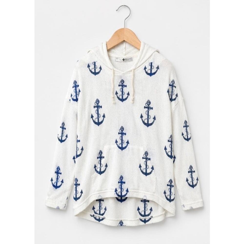 Blu Planet Anchor Hoodie Coastal Nautical Beachy Knit Top Size S